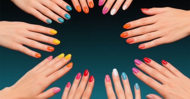 Bright neon French tips on short nails