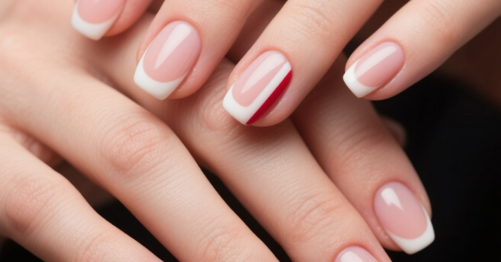 Glitter French manicure catching the light