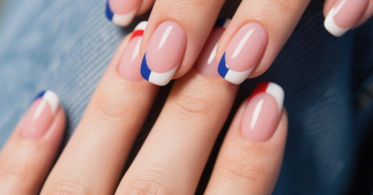 Close-up of a freshly finished coloured manicure