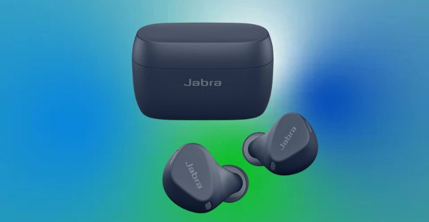 Wireless earbuds resting beside their compact charging case