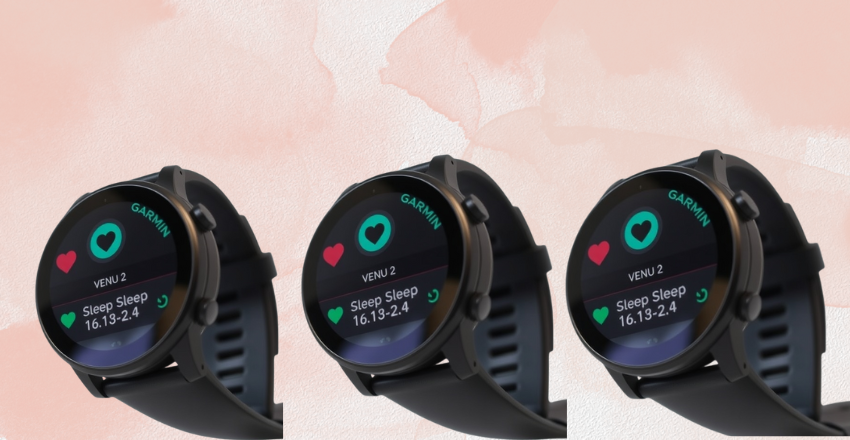 Fitness smartwatch displaying daily activity statistics
