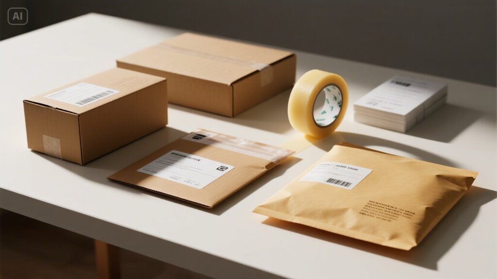 Parcel being wrapped ready for postage