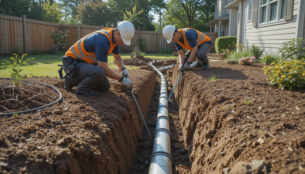 Blocked drain being cleared with a jetting hose