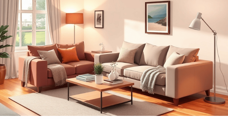 Couple choosing a sofa on a monthly payment plan