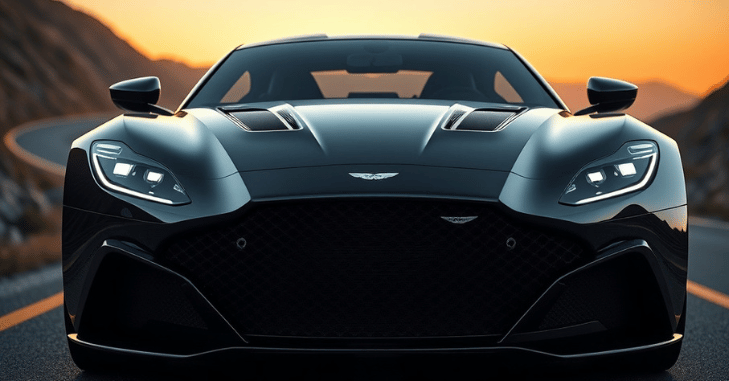 Sports car bonnet and grille shown in detail