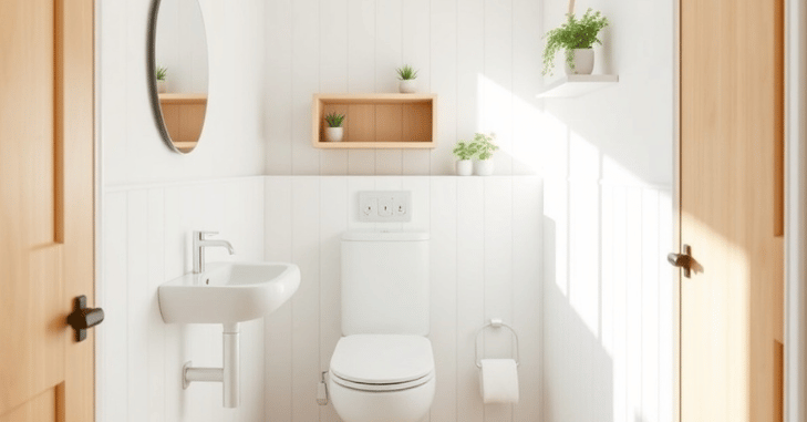Compact cloakroom with a corner basin and mirror