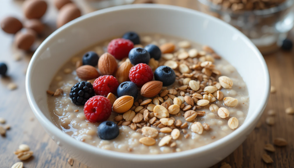 Rolled oats spilling from a glass jar