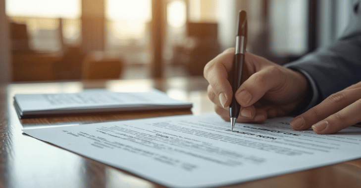 Couple reviewing a declaration of trust with an adviser