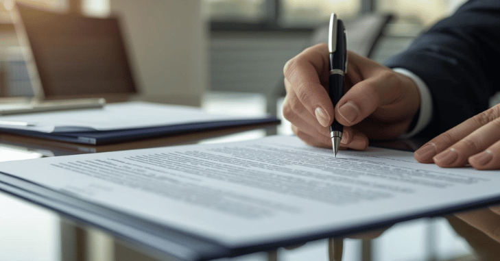 Legal agreement being signed at a table