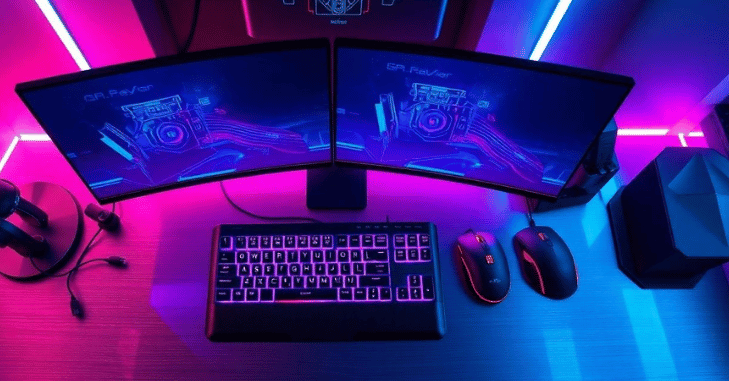 Headset hanging from a monitor stand