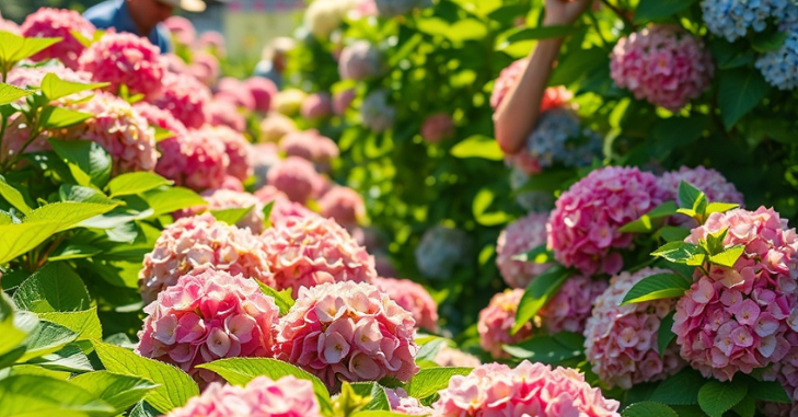 Faded hydrangea blooms ready for deadheading