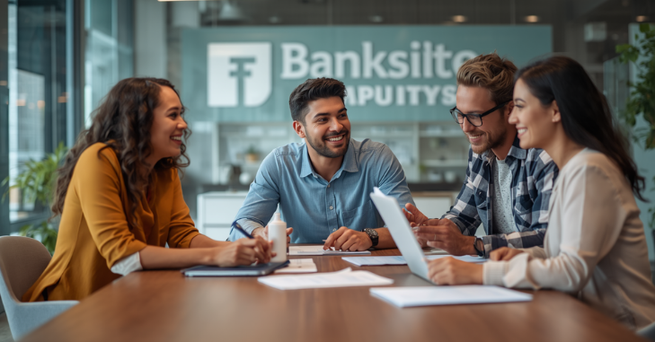 Family discussing a mortgage with a building society adviser