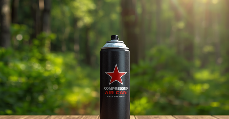Compressed air can with its extension nozzle on a desk