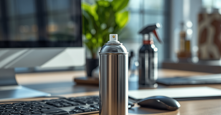 Compressed air can held upright while spraying