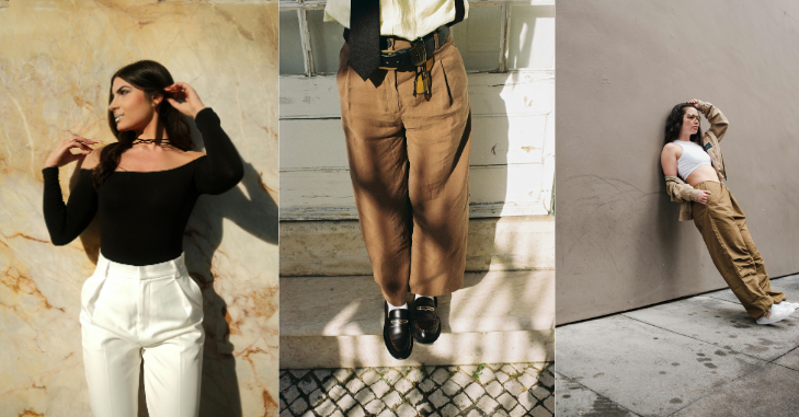 Wide-leg corduroy trousers styled with a knitted jumper