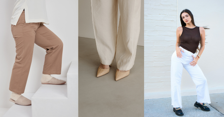 Corduroy trousers folded on a wooden surface