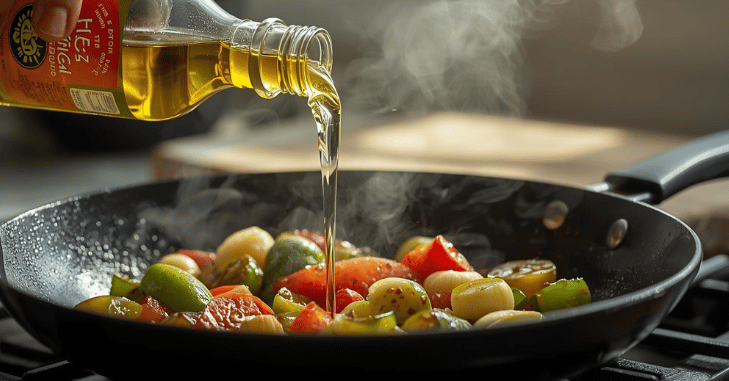 Bottle of rapeseed oil on a kitchen worktop